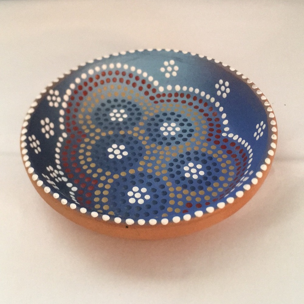 Hand Painted Terracotta Dish Aboriginal Dot Art